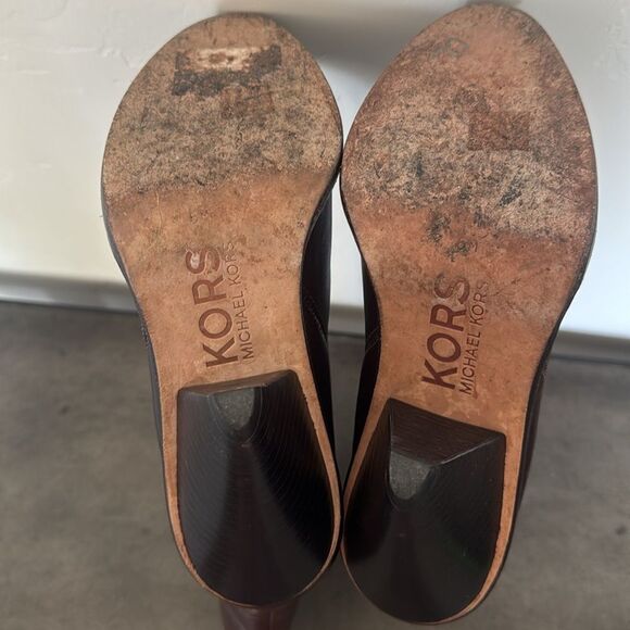 KORS Michael Kors Dark Brown Leather Mid Calf Heeled Boots Pull On Women’s Sz 6M - Picture 8 of 16